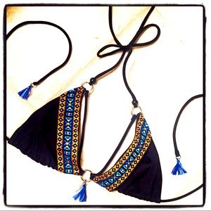 Boho embellished swim top sz large